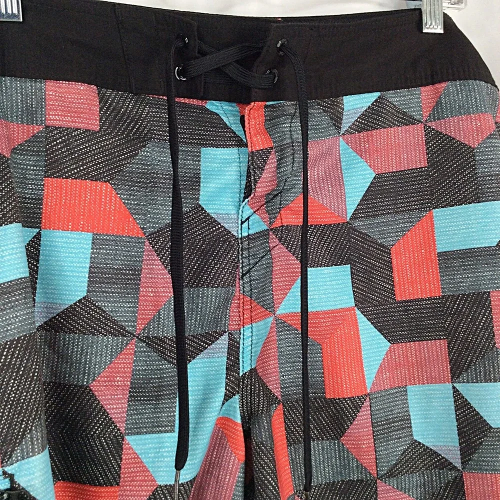 O'Neill Board Shorts Men's Size 36 Red Blue Black Geometric Swim Shorts